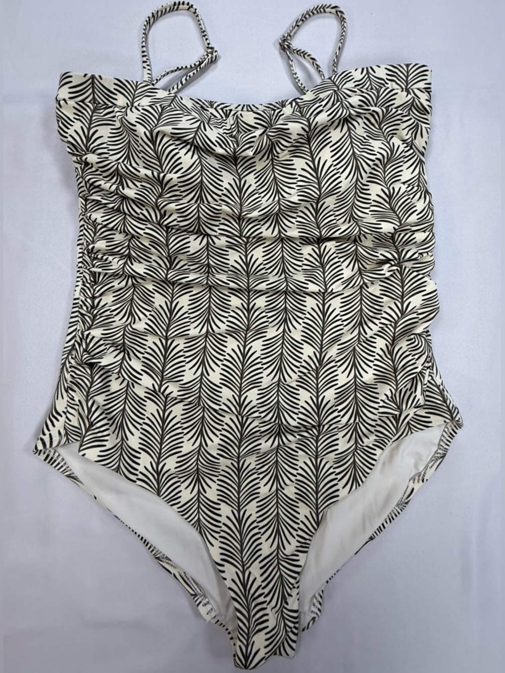 CALIA by Carrie Underwood Dark Green and Cream Leaf-Print One-Piece Swimsuit